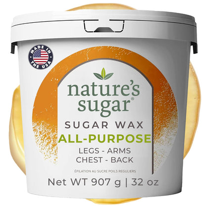 Nature’s Sugar Wax All-Purpose Sugaring Paste for Legs, Back, Arms, Chest - 32oz - Beginner-Friendly Sugar Wax Hair Removal for All Skin Types - Vegan & Cruelty-Free