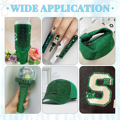 6000Pcs Resin Rhinestones for Bedazzling with 3Pcs B7000 Jewelry Glue, 1 Box Emerald Green Flatback Rhinestones for Crafting Crafts DIY, Crystals Gems for Clothing Shoes Tumblers Nail Art Makeup