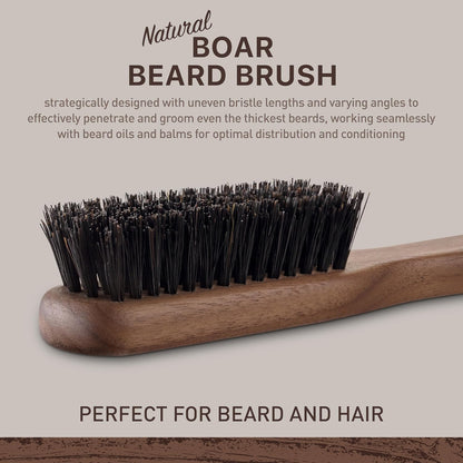 Beard Brush for Men - Stiff Boar Bristles for Beard Growth & Straightening - Exfoliates Skin, Reduces Itch - Premium Walnut Wood Handle
