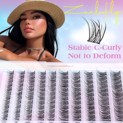 zanlufly Self Adhesive Lash Clusters No Glue Eyelashes C Curly Reusable Pre-glued Lashes No Damage Self Adhesive Eyelash Clusters Press on Eyelashes(8-14mm,120Pcs)