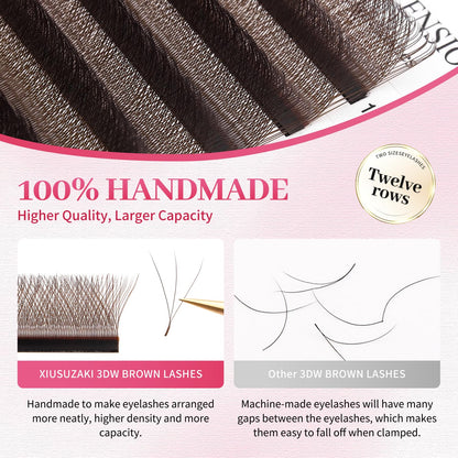 W Lash Extensions Brown 4D Eyelash Extensions W Shape 0.07mm Thickness C Curl Mix 8-15mm Premade Fans Lashes Colored Lash Extension Volume Lashes Individual Lashes(W-Brown-4D-0.07-C,8-15mm)