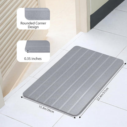 Absorbent Stone Bath Mat, Diatomaceous Earth Shower Mats, Non-Slip Water Absorbing Diatomite Stone Mat for Bathroom Floor, Quick-Drying Easy to Clean (23" x 16" Gray)