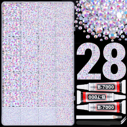 30000Pcs Resin Rhinestones for Bedazzling with 3Pcs B7000 Jewelry Glue, White AB Flatback Gems Rhinestones for Crafting, Clothing Tumblers Mugs Shoes Fabric Decor Nail Art