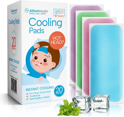 Cooling Patches for Kids -20 Pack Fever Patch for Kids, Minty Cool- Cold Fever Stickers -Baby Pad, Hot Weather Forehead, Reducer Headache Patches Multi-Color