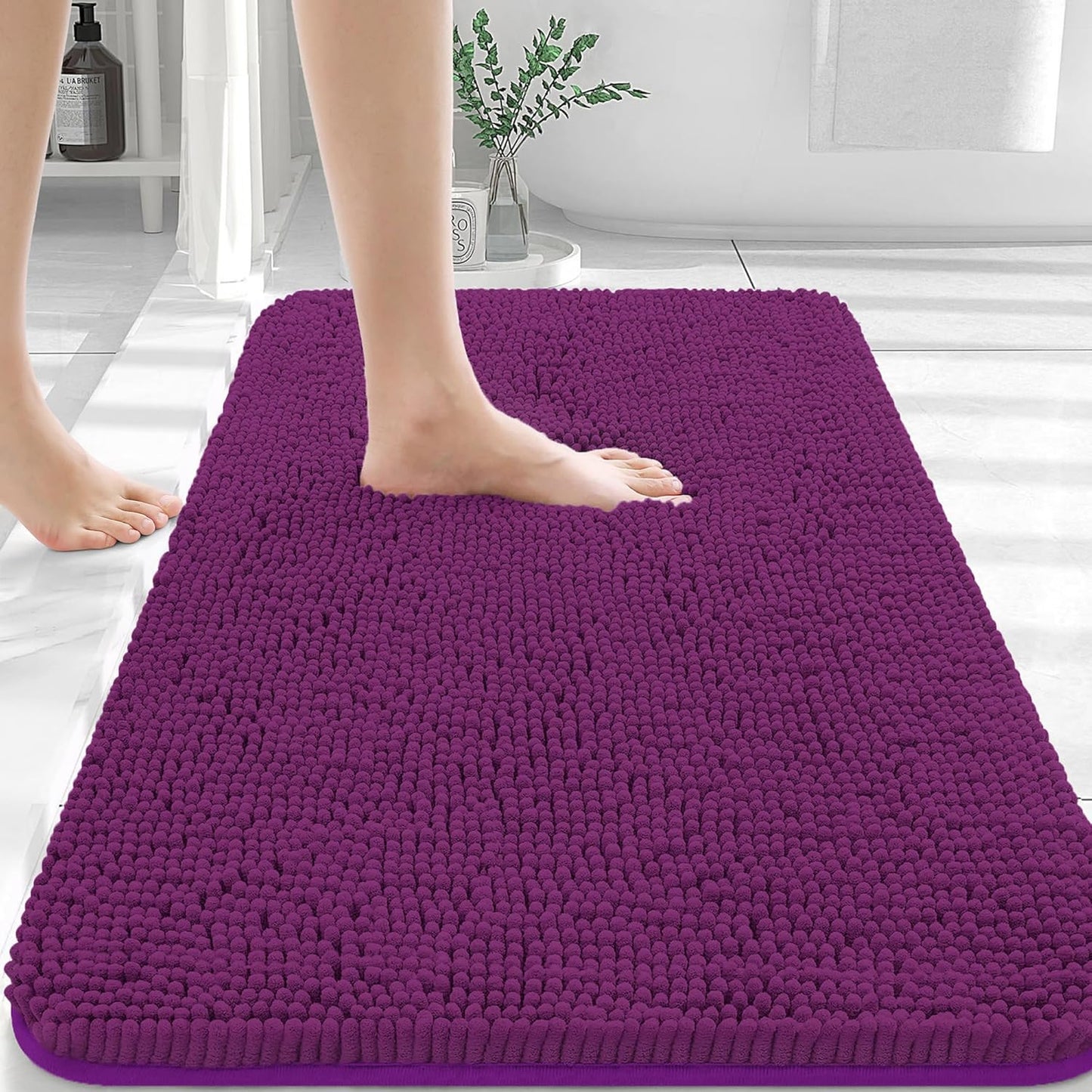 OLANLY Bathroom Rugs 36x24, Extra Soft Absorbent Chenille Bath Rugs, Rubber Backing Quick Dry, Machine Washable Bath Mats for Bathroom Floor, Tub and Shower, Home Decor Accessories, Purple
