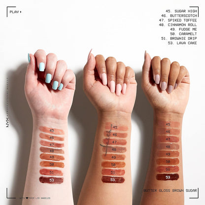 NYX PROFESSIONAL MAKEUP Butter Gloss Brown Sugar, Non-Sticky Lip Gloss - Fudge Me (Warm Brown) (Pack of 2)