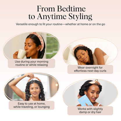 Disney & Kitsch Satin Heatless Hair Curler Set - Heatless Curls Overnight, Hair Rollers for Soft Curls & Frizz-Free Styling, No Heat Curlers To Sleep in, Curling Rod Headband - Princess Party