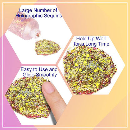 MEICOLY Chameleon Gold Body Glitter,Mardi Gras Outfit for Women,Color Changing Face Glitter,Chunky Glitter Face Paint,Holographic Glitter Sequins for Face Body Hair,Festival Party Glitter Makeup,50ml