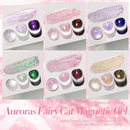 Born Pretty Cat Magnetic Eye Gel Nail Polish, Mermaid Aurora Holographic Pink Blue Green Yellow Gel Polish, Soak Off U V LED Gel Polish Nail Art Design Manicure Salon DIY Home 7ML 6PCS