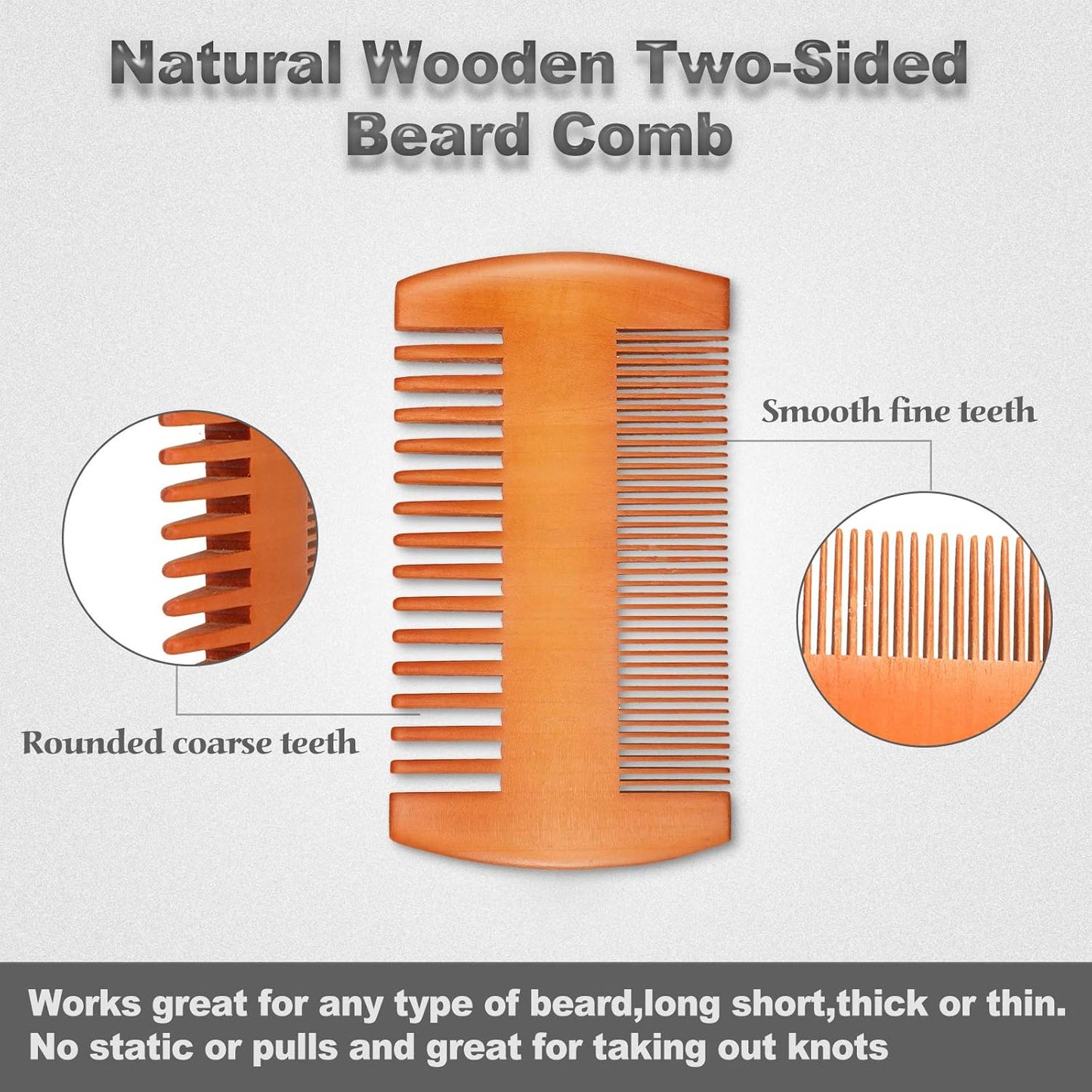 Natural Sandalwood Wooden Dual Action Beard and Mustache Comb Set with Leather Cases for Beards and Mustaches (Black, Yellow, Brown)