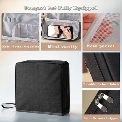 Standing Makeup Bag with Brush Holder, Organizer Travel Cosmetic Bags, Small Make Up Pouches for Women Black