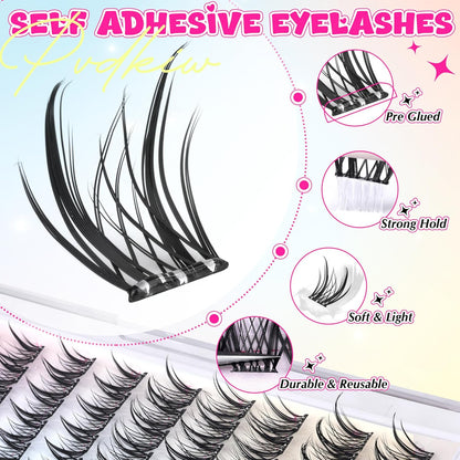 Self Adhesive Eyelashes Manga Self Adhesive Lash Clusters Natural Pre Glued Eyelashes Clusters Wispy Press on Lashes No Glue Needed C Curl Cluster Eyelash Extensions Reusable 10-16mm