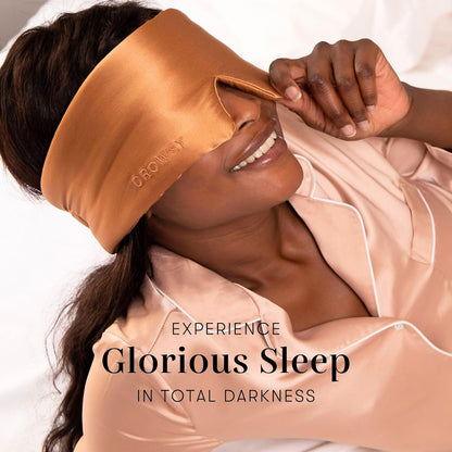 DROWSY Silk Sleep Mask - Face-Hugging, Padded Cocoon for Luxury Sleep in Total Darkness - 100% Pure Mulberry Silk (Pumpkin Spice)
