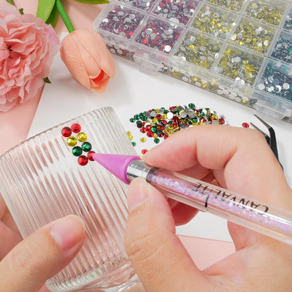 Canvalite 25000PCS Resin Jelly Rhinestones for Crafting, Christmas Flatback Gems, Bedazzling Crystal with 5x2.5g B7000 Jewelry Glue and Tweezers Dotting Pen for DIY Crafts Clothing Shoes Nail Art