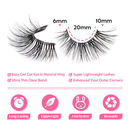 JIMIRE Half Lashes with Clear Band Cat-Eye Lashes Fluffy Wispy Accent False Eyelashes Natural Look Handmade Soft DIY Cluster Lashes Pack 7 Pairs