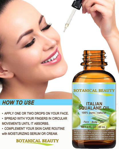 SQUALANE Italian Olive. 100% Pure Natural Undiluted Oil. 1 fl.oz- 30ml. 100% Ultra-Pure Moisturizer for Face, Skin, Body, Hair. Reliable 24/7 Skincare Protection
