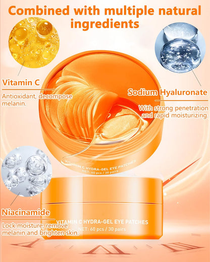 Under eye Gel Patches -Update 60Pcs Vitamin C Crystal Eye Gel Patch, Eye Mask for Puffy Eye, Dark Circle, Eye Bag, Puffiness, Wrinkle, Anti-Aging Eye Pads Treatment Mask, Thanksgiving Gift for Women
