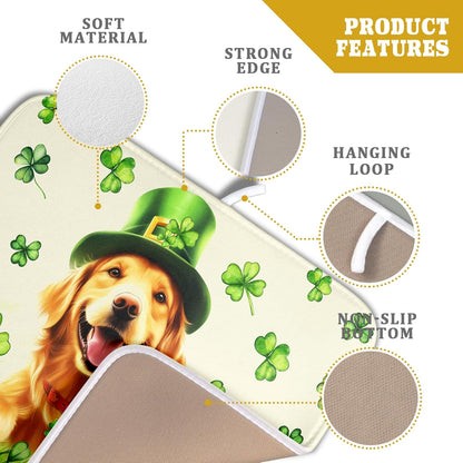 St Patrick's Day Dog Dish Drying Mat 16x18 inch Green Shamrock Dishes Pad Absorbent Microfiber Dish Drainer Mat for Kitchen Counter Coffee