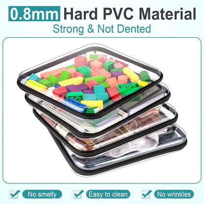 Sanwuta 6 Pcs Clear Hard Zipper Case Pencil Pouches Hard Plastic Zipper Pouches Makeup Bag Transparent Cases for Snacks Plastic Storage Organizer Box for Travel(Black,13.78 x 11.81 x 2 Inch)