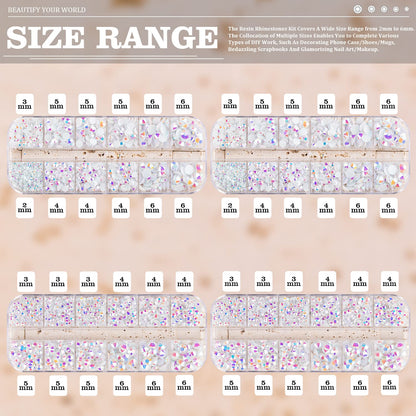 7000PCS Resin Rhinestones with Tweezers for Crafting, 2/3/4/5/6mm Flatback Jelly Rhinestones, 4 Box White AB Non Hotfix Crystal Gems for DIY Crafts Mugs Tumblers Clothes Makeup Nail