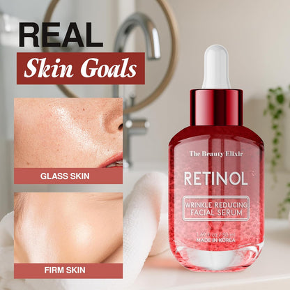 Retinol Serum For Face - Dermatologist Tested, Anti-Aging, Fine Lines & Wrinkles & Post-Acne Marks Treatment - Clean Beauty, Cruelty-Free Korean Skin Care for All Skin Types - 1.69oz