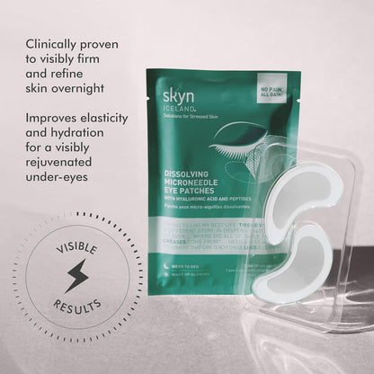 skyn ICELAND Dissolving Microneedle Under Eye Patches with 39% Hyaluronic Acid and Peptides, No Slip Overnight Eye Mask for Fine Lines, Wrinkles and Firming, Vegan, All Skin Types, 1 Pair