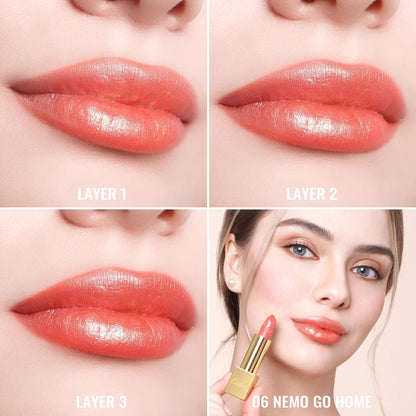 Oulac Coral Pink Lipstick for Women with Metallic 3D Shine Lightweight Hydrating Formula, High Impact Lip Color, Vegan Beauty, Full Coverage Lip Makeup, Christmas Gifts for Women, Nemo Go Home(06)