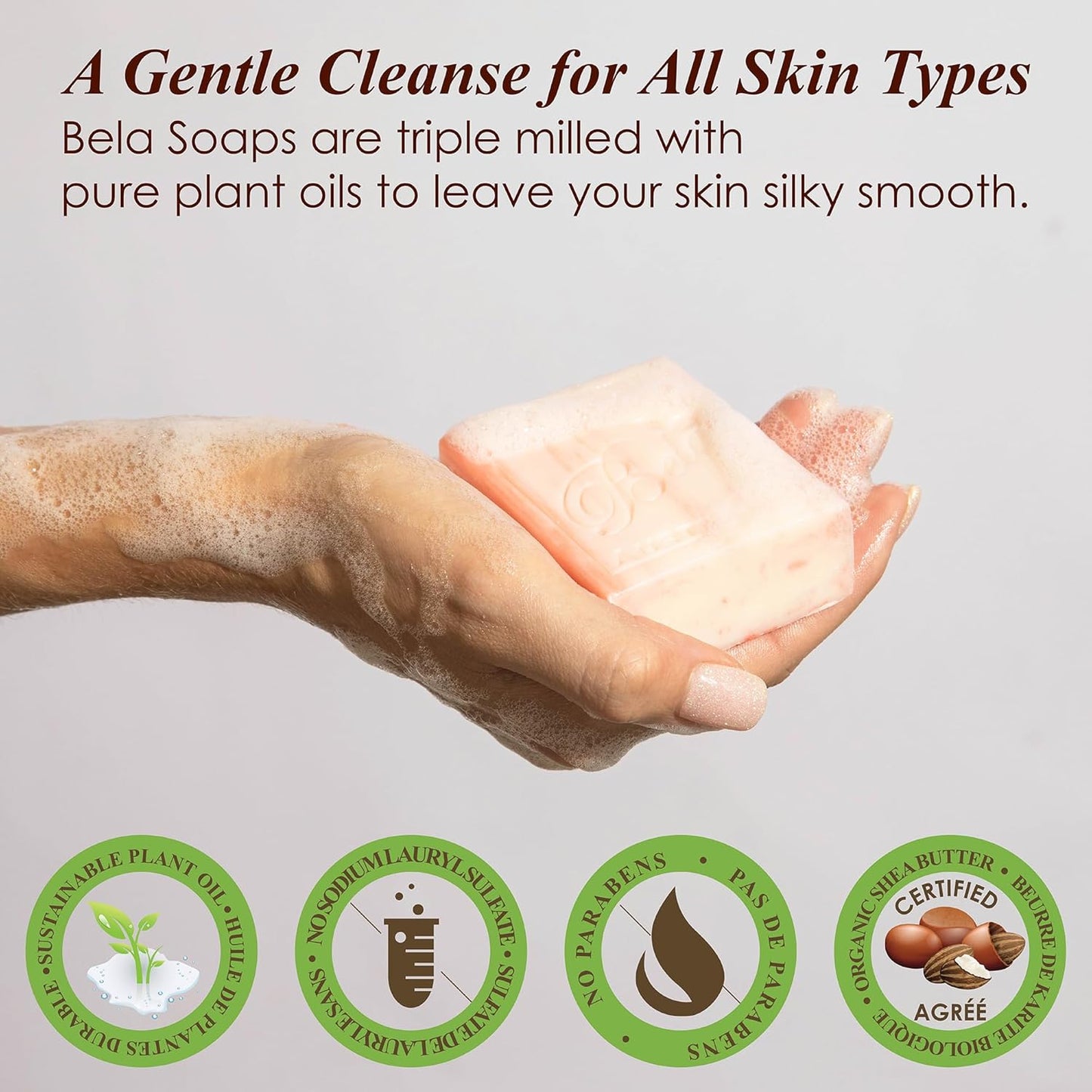 BELA Romantic Gardenia Soap 3.3 OZ Pack of 12, Long Lasting French Triple Milled Bar Soap with Organic Shea Butter Hand, Face and Body Wash Bar, Made in Australia