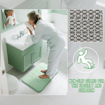 Yimobra Memory Foam Bath Mat, Super Soft Absorbent Bathroom Rug Non Slip 24x17 Inch, Quick Dry, Machine Washable Floor Carpet for Tub Shower, Home Decor Accessories, Pale Green