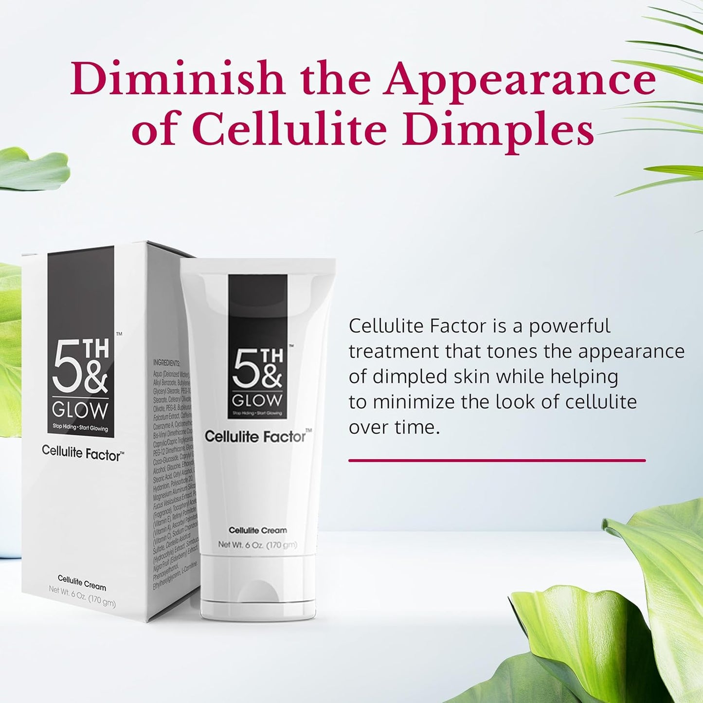 5th & Glow Cellulite Factor - Skin Tightening Cream for Body, Thighs, Legs & Butt - Skin Firming Anti-Cellulite Lotion for Smoother Skin & Stomach - 6 oz