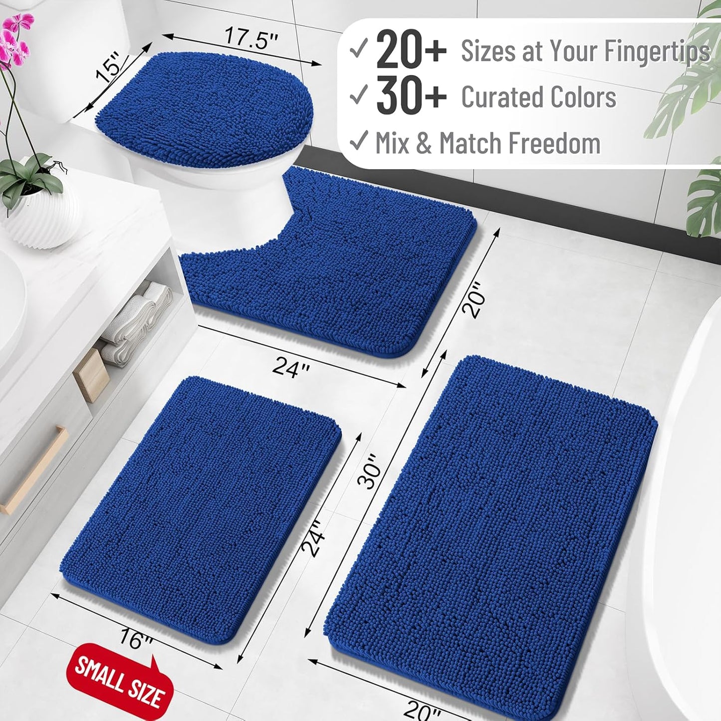 OLANLY Bathroom Rugs 24x16, Extra Soft Absorbent Chenille Bath Rugs, Rubber Backing Quick Dry, Machine Washable Bath Mats for Bathroom Floor, Tub and Shower, Home Decor Accessories, Royal Blue
