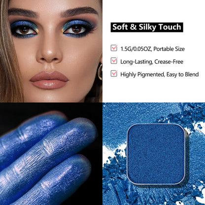 Magnetic Blue Single Eyeshadow Matte Shimmer Highly Pigmented Blendable Longwear Powder in Magnetic Refill Pan for Custom Palette Easy to Apply and Remove (Abyss)
