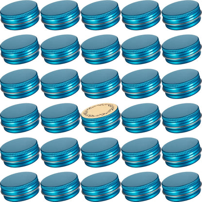 0.5 oz Screw Top Aluminum Tin Jar with Screw Lid and Blank Labels (Lake Blue - Pack of 32)