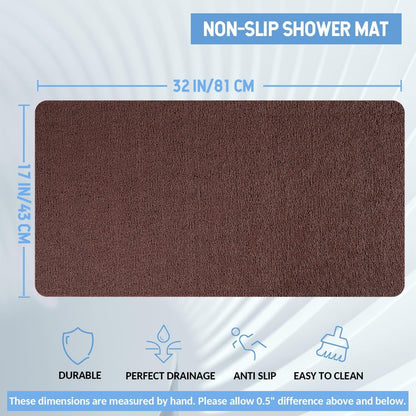 Non-Slip Bathtub Mat, Anti Slip Shower Mat, Fast Drying Bathtub Mats, Foot Scrubber Mat, Anti Slip Mat for Tub, Floor, Bathroom, Kitchen, Home, Hotel (Brown 32"×17")