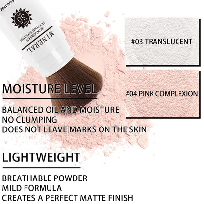 Sunscreen Setting Powder SPF 35, Mineral Brush Powder for Face & Scalp, Oil Control Natural Matte Finish Loose Powder Translucent Lasting Lightweight Breathable for All Skin (03# White)