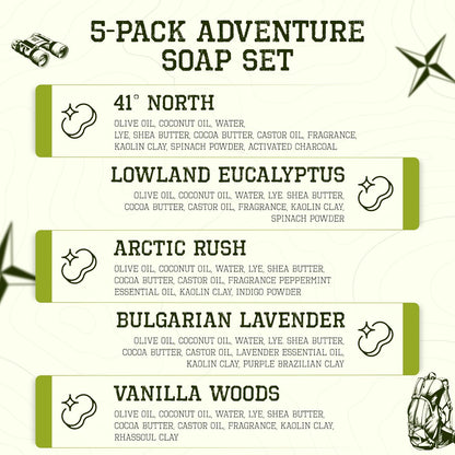 CompassSoap Natural Bar Soap for Women & Men | Skin-Friendly, Hand Made Soap Bar Gift Set | Best Exfoliating and Cleansing Bar Soap for Men & Women | 5 Oz. Variety Pack of 5