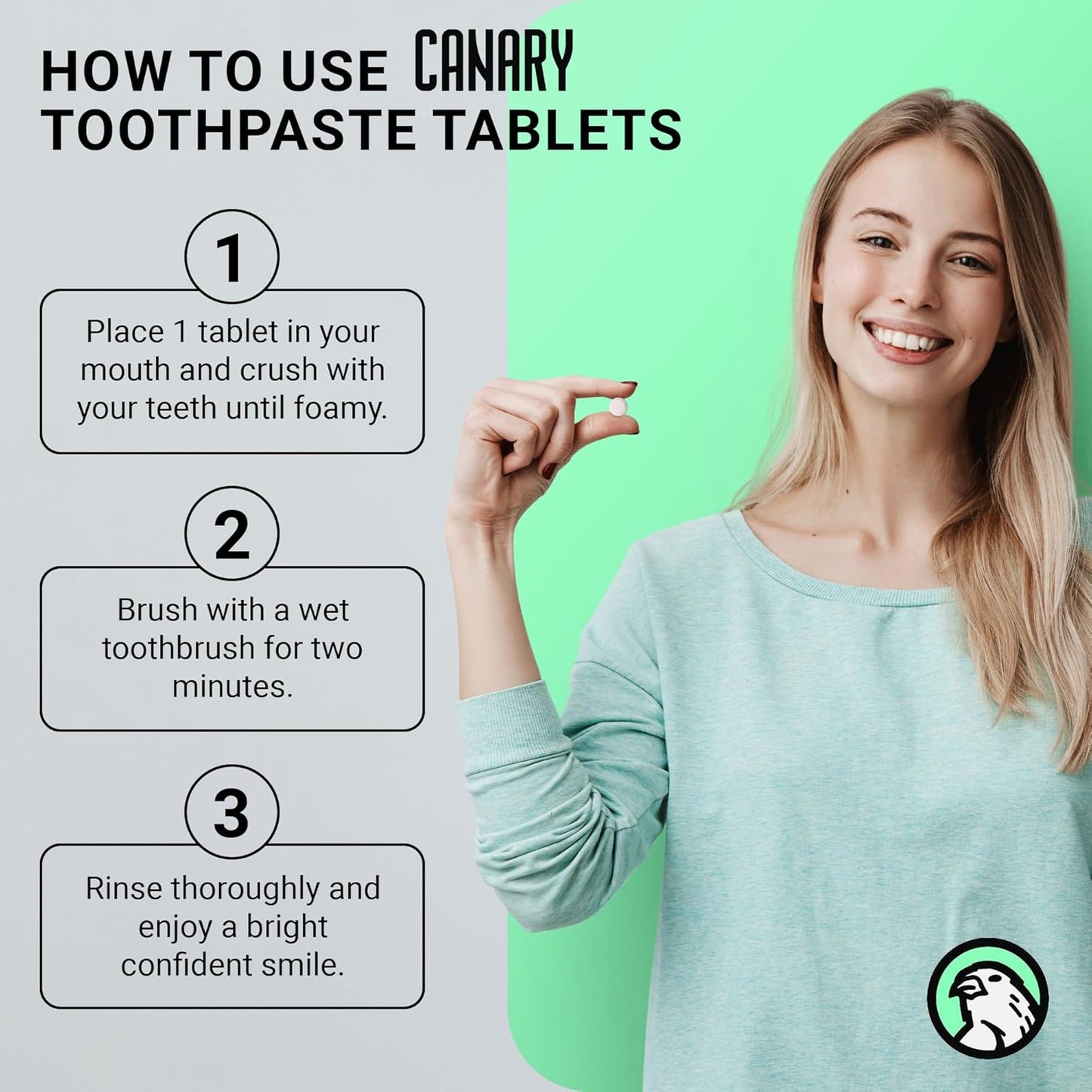 Canary Nano Hydroxyapatite Toothpaste Tablets Watermelon- Remineralizing, Fluoride Free, All Natural Tabs with Xylitol - Great for Kids, Plastic Free - 126 Count