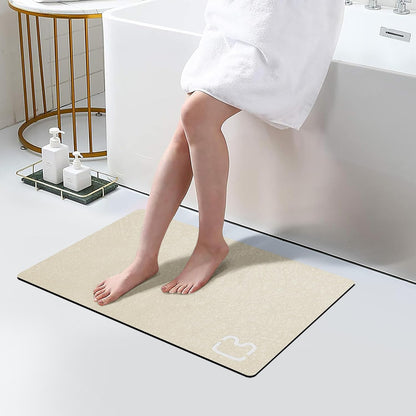 Diatomaceous Earth Bath Mat Rugs 23.6 x 15.7 inch, Quick Dry Super Absorbent Non Slip Rubber BottomThin Bathroom Mat Fit Under Door, Floor Rugs in Front of Bathtub,Shower Room,Sink, Beige