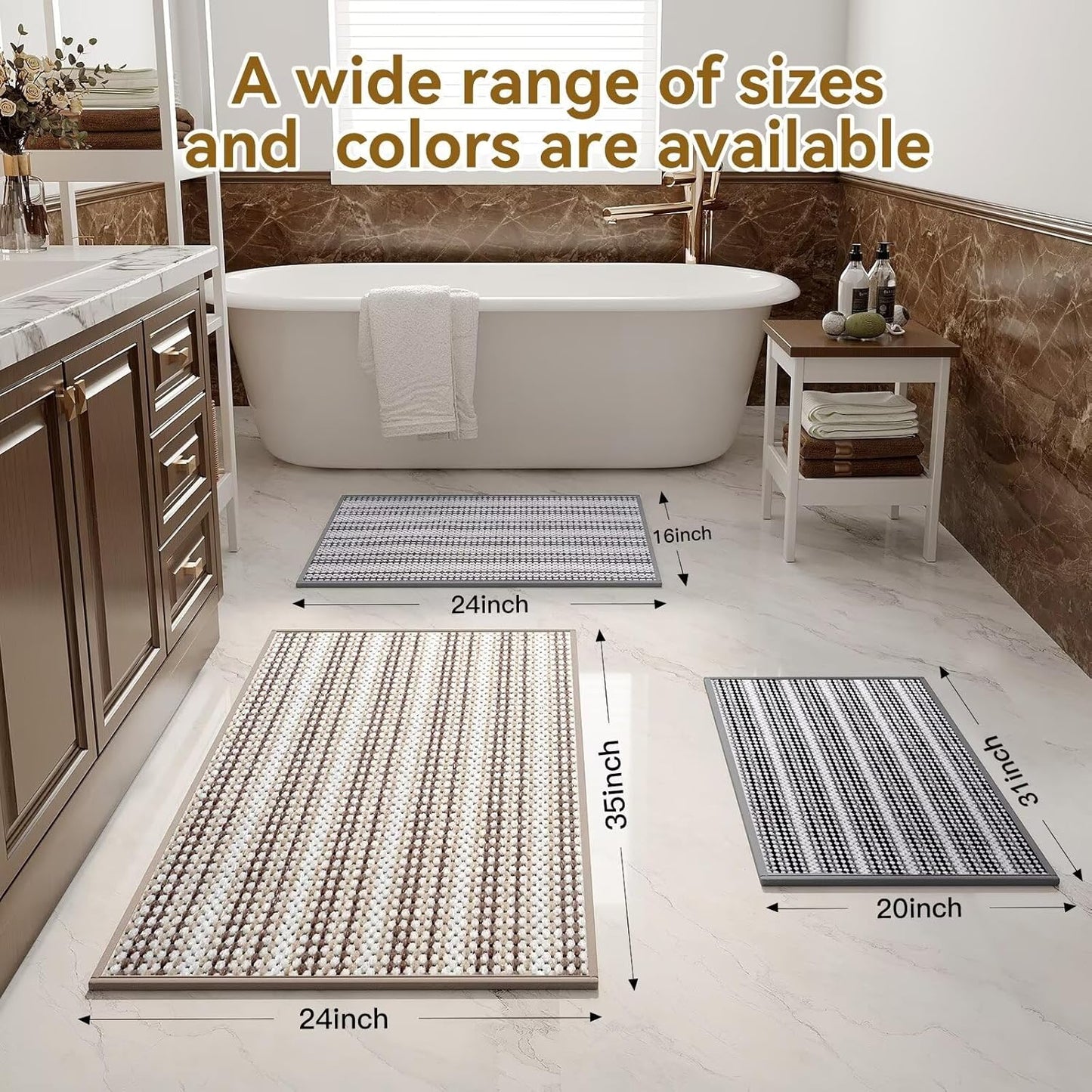 Upgraded Chenille Bath Mat, Super Absorbent Non Slip Bath Mats for Bathroom Floor, Machine Washable Bathroom Rugs, Rubber Backed Bathroom Mats, Ultra Soft Brown 20x31