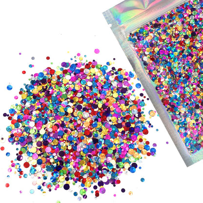 Metallic Rainbow Circles - Face & Body Glitter - Cosmetic Grade Chunky Glitter - Uses Include: Festival Rave Makeup Face Body Nails Resin Arts & Crafts, Resin, Tumblers, Bath Bombs - Solvent Resistant