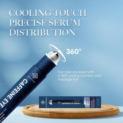 Caffeine eye cream for dark circles: Under eye serum for puffiness – with cooling roller for wrinkles