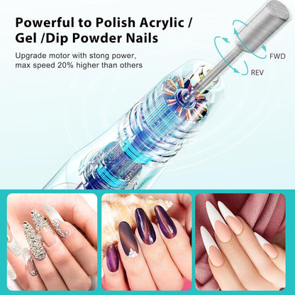 COSLUS Cordless Nail Drill Electric File: Professional for Acrylic Gel Dip Powder Nails Portable Nail Drill Machine Kit for Manicure Pedicure Nail Set with Everything Rechargeable Lightweight Blue