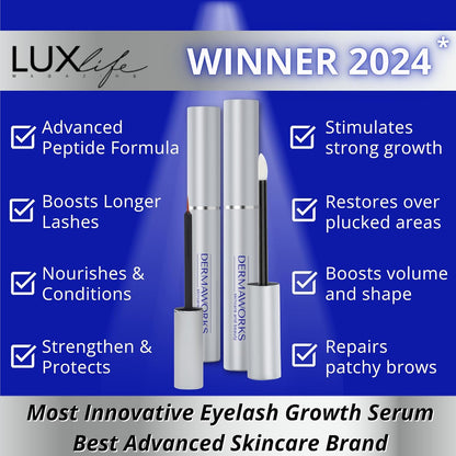 LASH SERUM 3ml + EYEBROW GROWTH SERUM 5ml - Advanced Lash and Brow Growth Formula for Longer, Fuller, Natural Lashes & Thicker, Shapely Brows - Suero para Pestañas Crecimiento y Cejas by DERMAWORKS