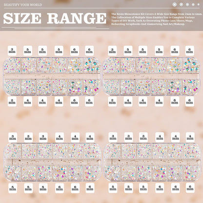 7000PCS Resin Rhinestones with Tweezers for Crafting, 2/3/4/5/6mm Flatback Jelly Rhinestones, 4 Box Transparent AB Non Hotfix Crystal Gems for DIY Crafts Mugs Tumblers Clothes Makeup Nail