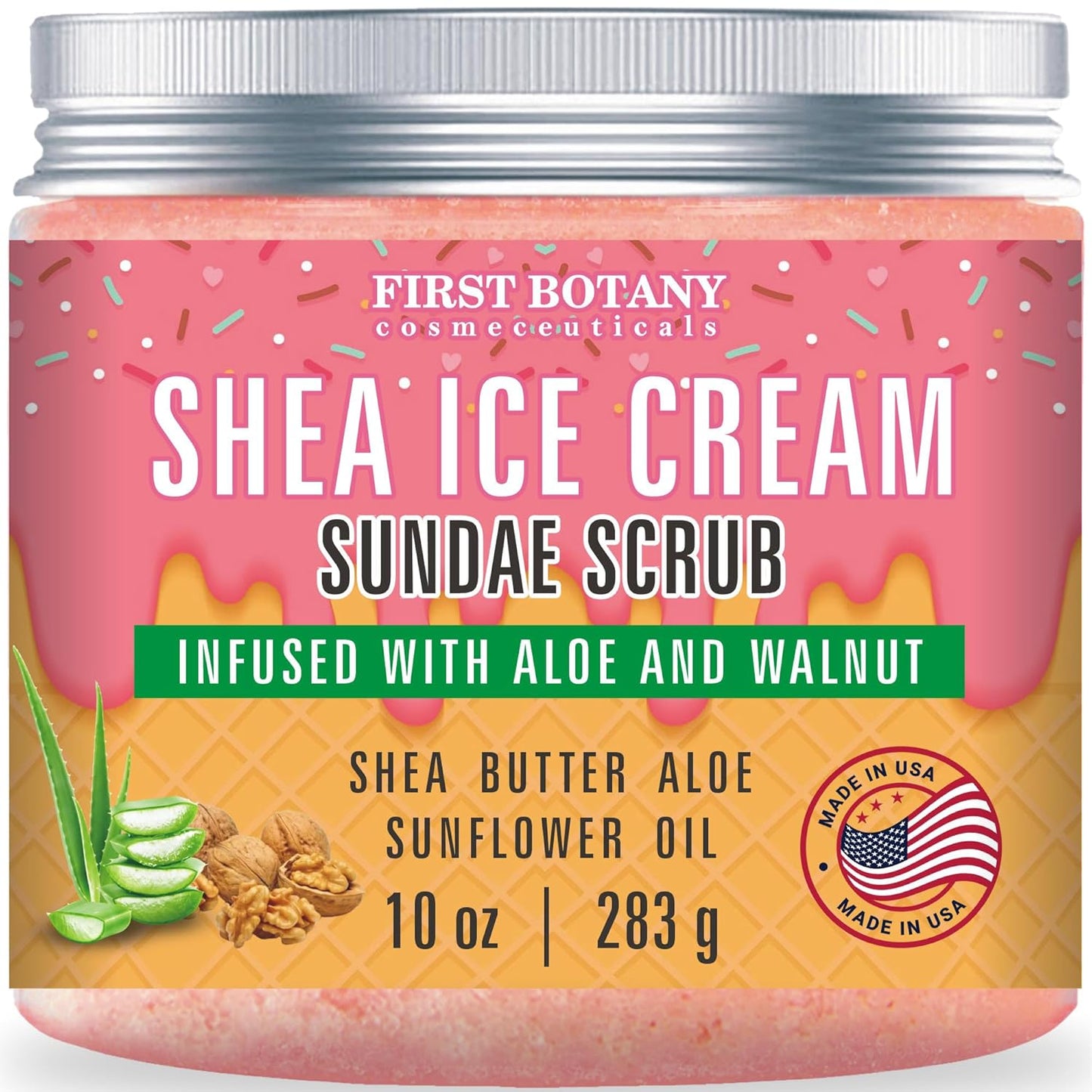 First Botany Body Scrub - Natural Exfoliating Salt Scrub & Body and Face Souffle helps with Moisturizing Skin, Acne, Cellulite, Dead Skin Scars, Wrinkles (10 fl oz, Shea Icecream)