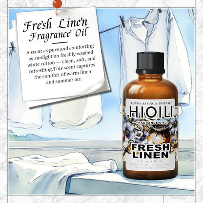 HIQILI Fresh Linen Fragrance Oil for Candle & Room Spray Making, Add to Dryer Balls, Freshie Scents for Essential Oil Diffuser - 1 Fl Oz