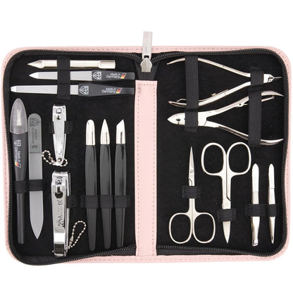 3 Swords Germany - brand quality 16 piece manicure pedicure grooming kit set fashion leather case light pink, Made in Germany