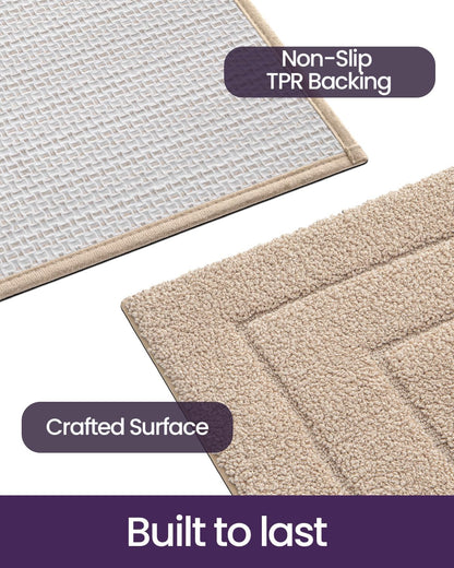 DEXI Bathroom Rug Set 4 Piece 24x16, Non Slip Washable Bath Mat for Shower Floor, Absorbent Soft Bathmat with Rubber Backing, Quick Dry Microfiber Carpet, Beige