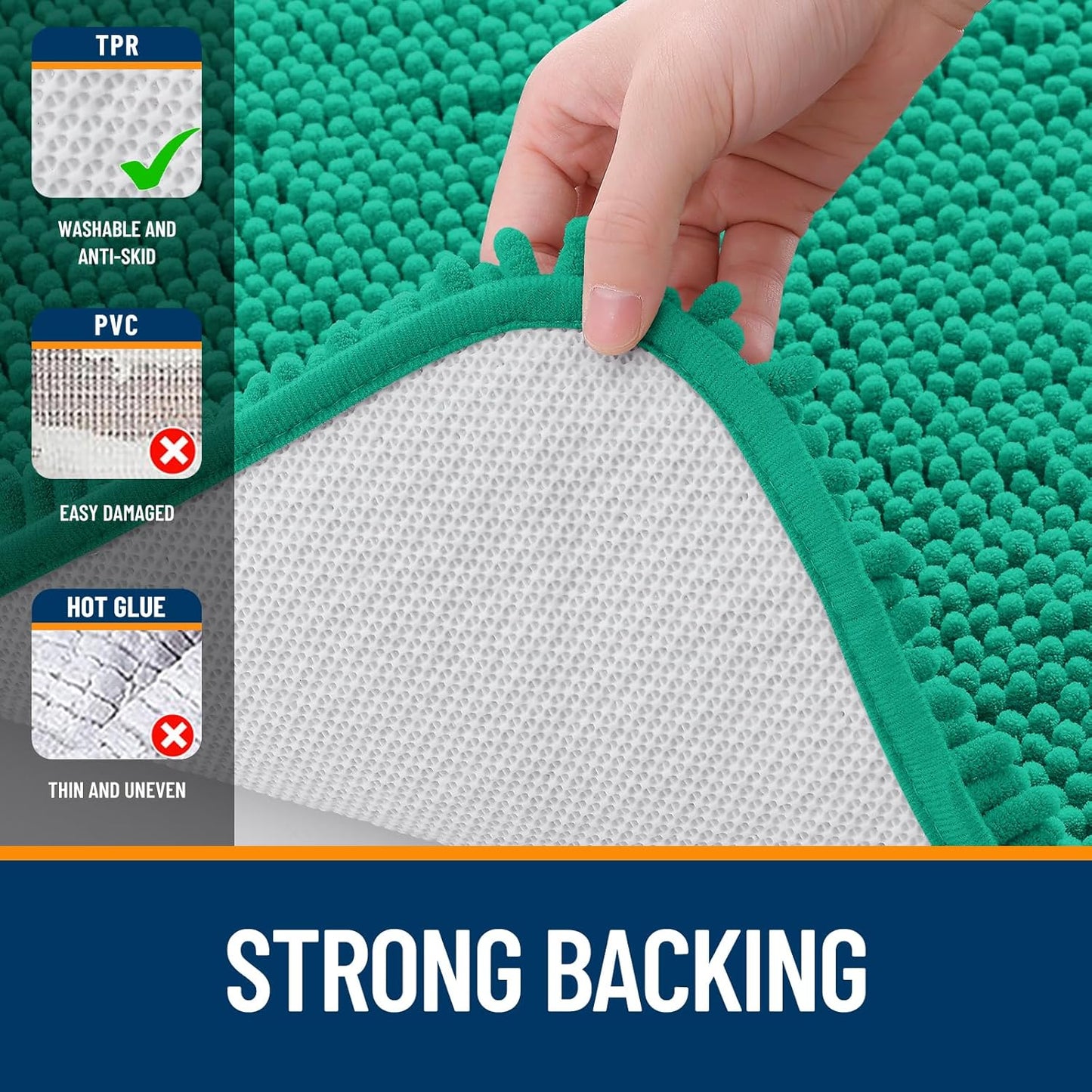 OLANLY Bathroom Rugs 44x24, Extra Soft Absorbent Chenille Bath Rugs, Rubber Backing Quick Dry, Machine Washable Bath Mats for Bathroom Floor, Tub and Shower, Home Decor Accessories, Emerald