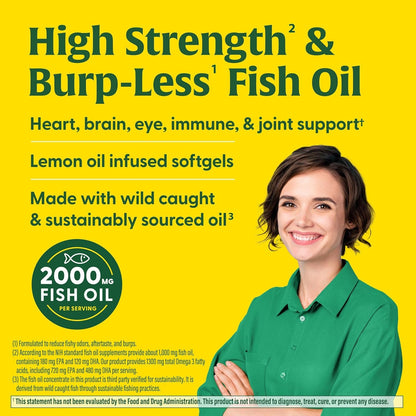 MegaFood 2000mg Fish Oil Omega 3 Supplements - Burp-Less & Lemon Oil Infused - Heart, Brain, Eye, Joint & Immune Support Supplement - 1200mg EPA & DHA Per Serving - 90 Softgels, 45 Servings